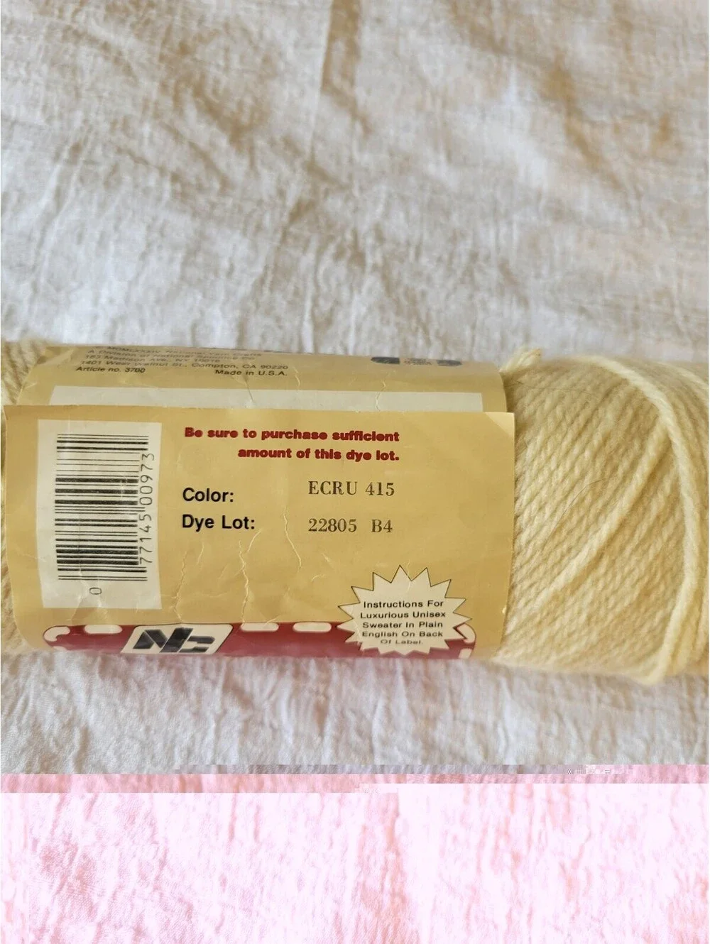 Vintage National Yarn Crafts 100% Virgin Wool 4 Ply Worsted Yarn Ecru 415 3...